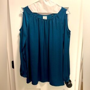 Cabi Fetching Blouse Green Blue Cold Shoulder